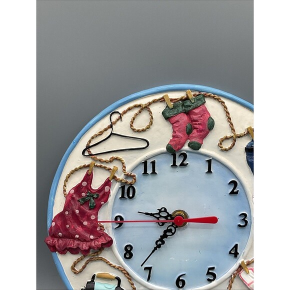 American Country Style. Resin Han Painted Laundry Room Clock.9.75” Diameter,Vtg - Picture 8 of 13